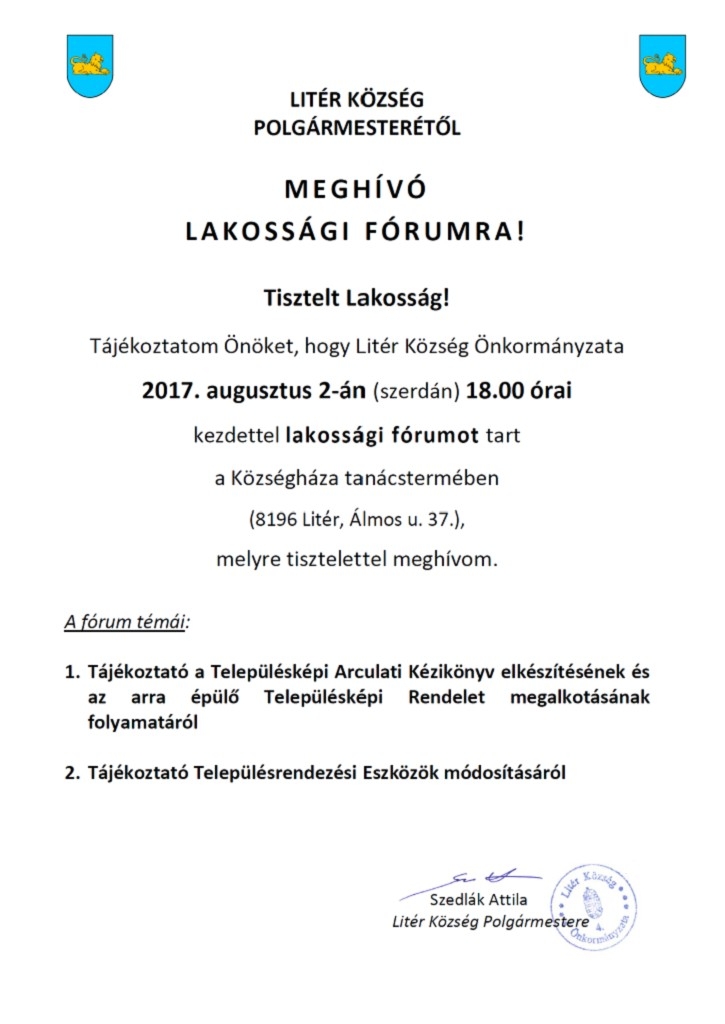 Meghívó lakossági fórumra