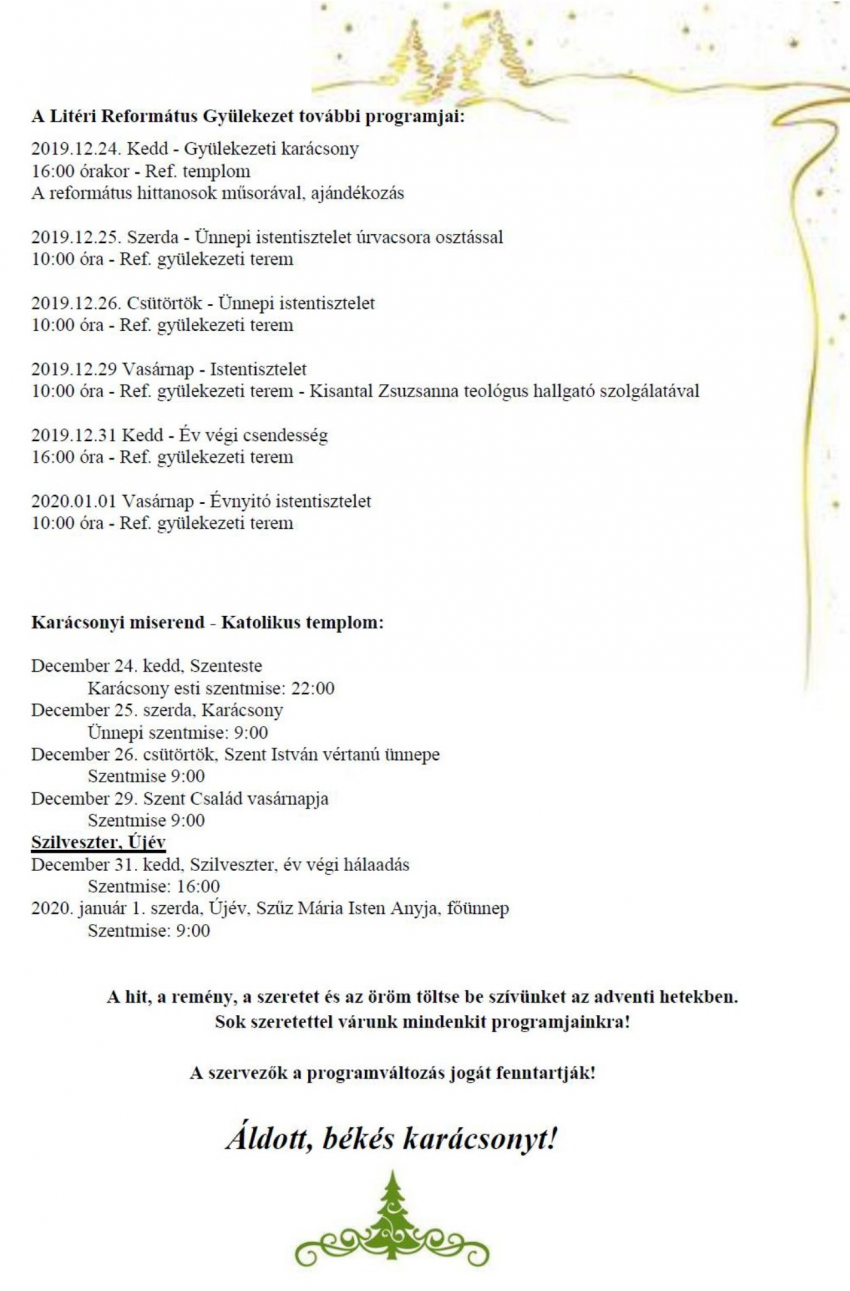 Decemberi programok Litéren!