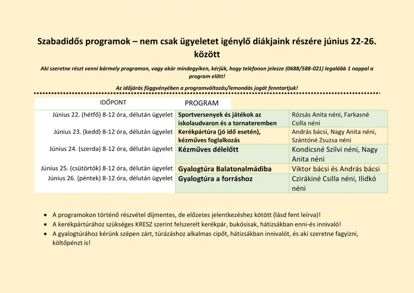 Litéri Református Általános Iskola - Szabadidős programok!