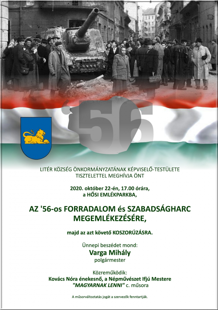 Meghívó az '56-os forradalom és szabadságharc megemlékezésére, koszorúzásra!