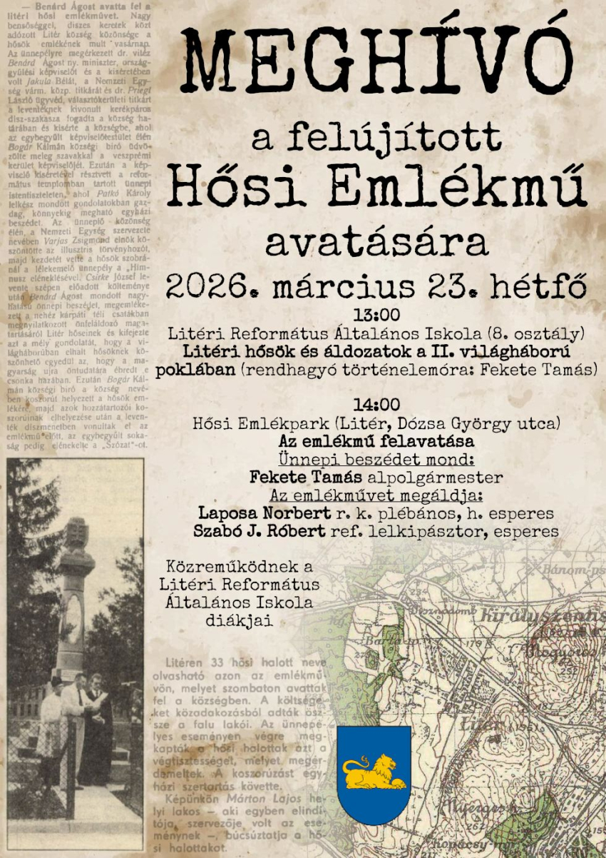 Meghívó rendhagyó történelem órára és a felújított Hősi Emlékmű avatására!