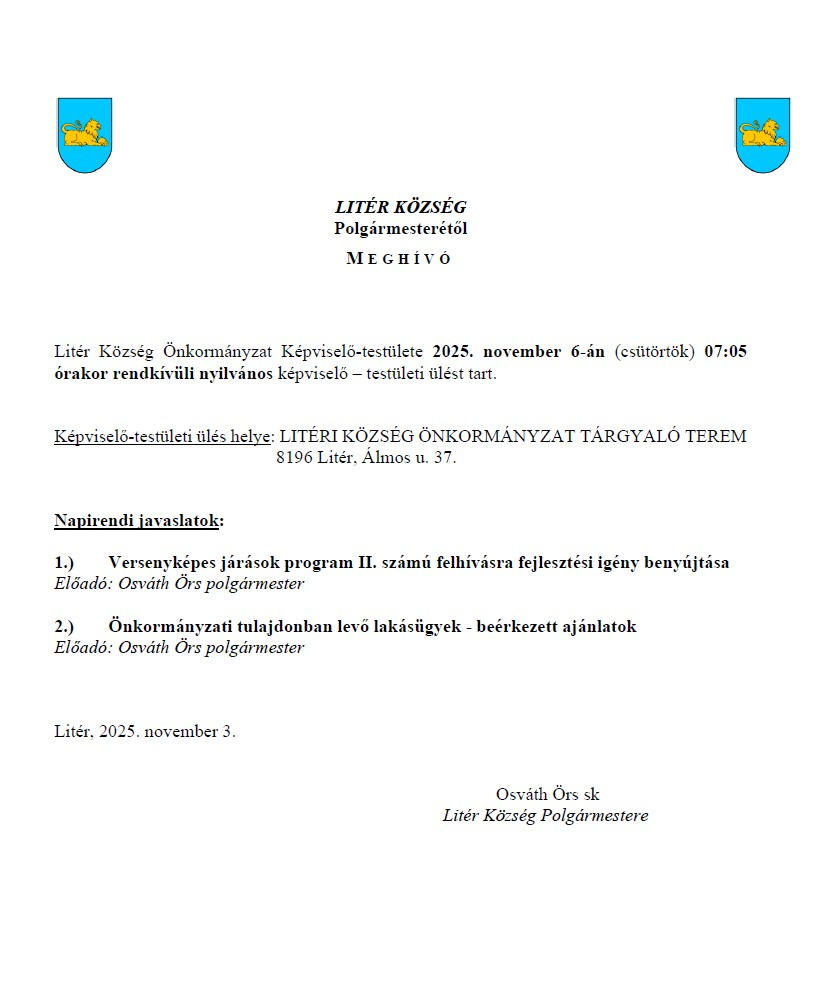 Rendkívüli bizottsági és Képviselő-testületi ülés - 2025.11.06.