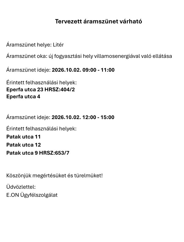 Áramszünet - 2026.10.02.