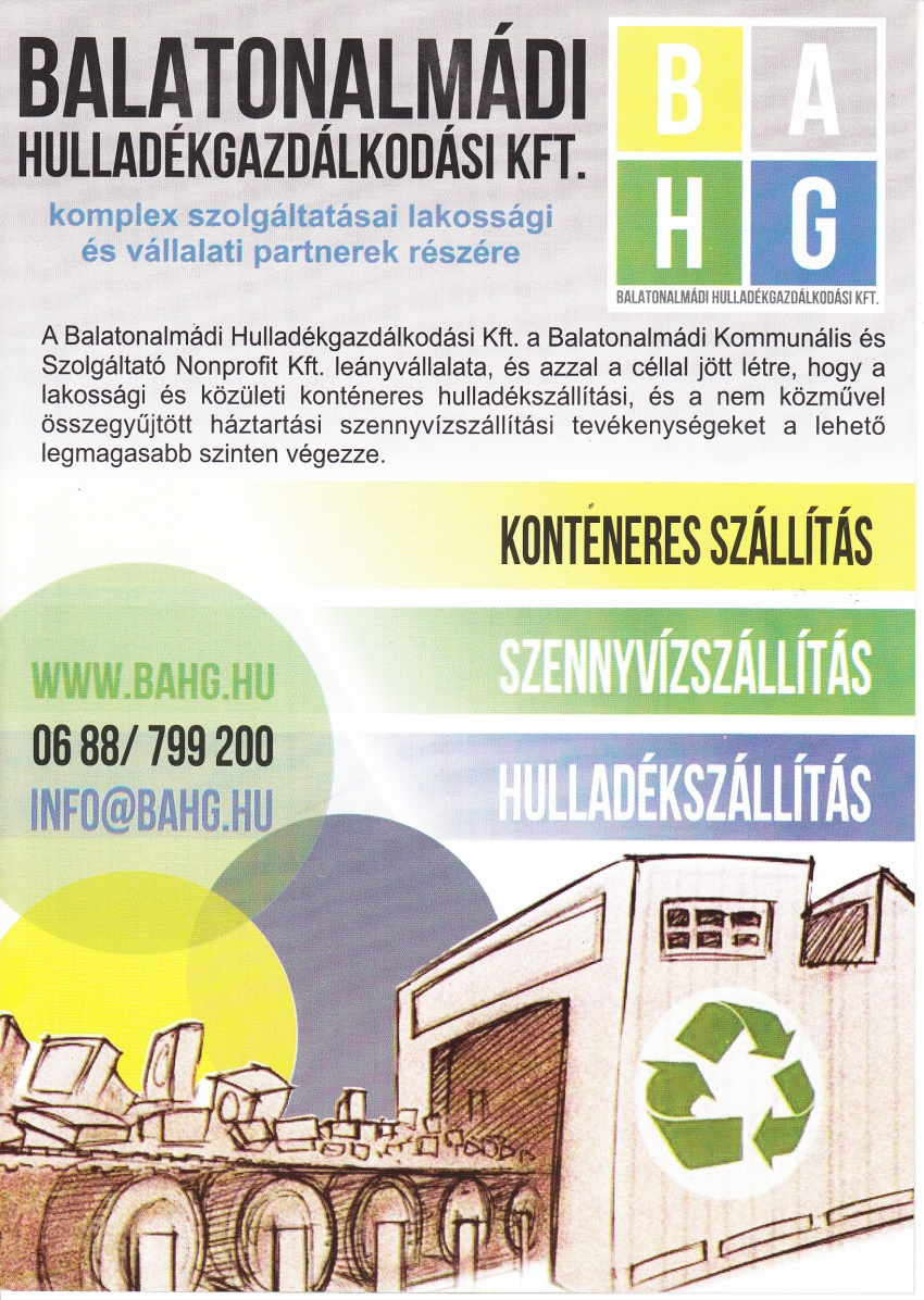 Tájékoztató a Balatonalmádi Hulladékgazdálkodási Kft. szolgáltatásairól