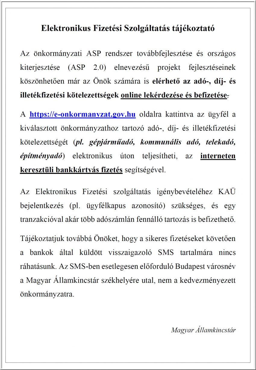 Elektronikus Fizetési Szolgáltatás tájékoztató