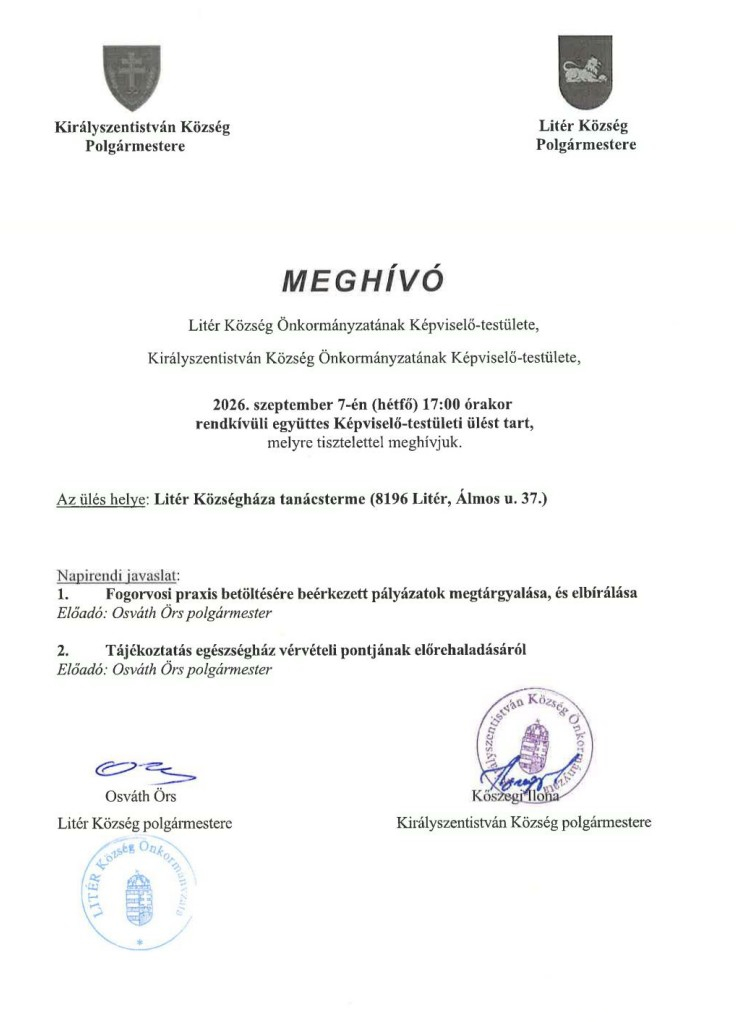 Együttes képviselő-testületi ülés - 2026.09.07.