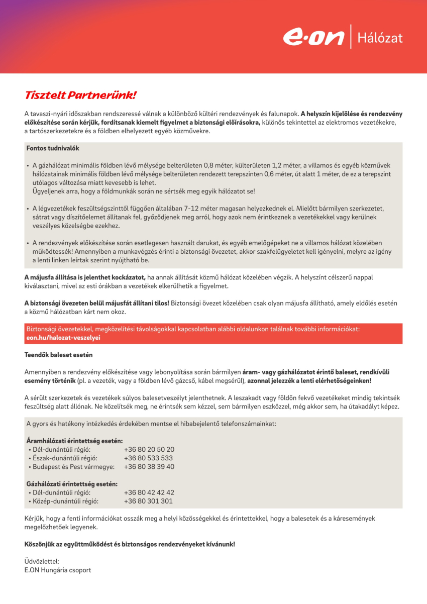 E.ON tájékoztató - rendezvények biztonságos lebonyolítása
