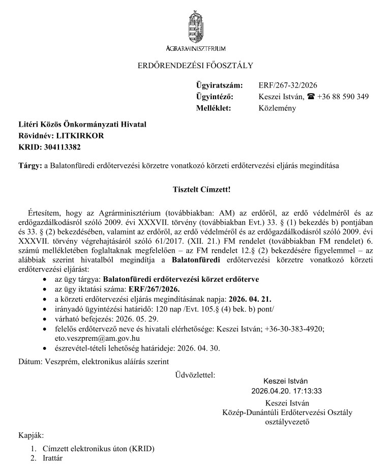 Közlemény körzeti erdőtervezési eljárás megindításáról!