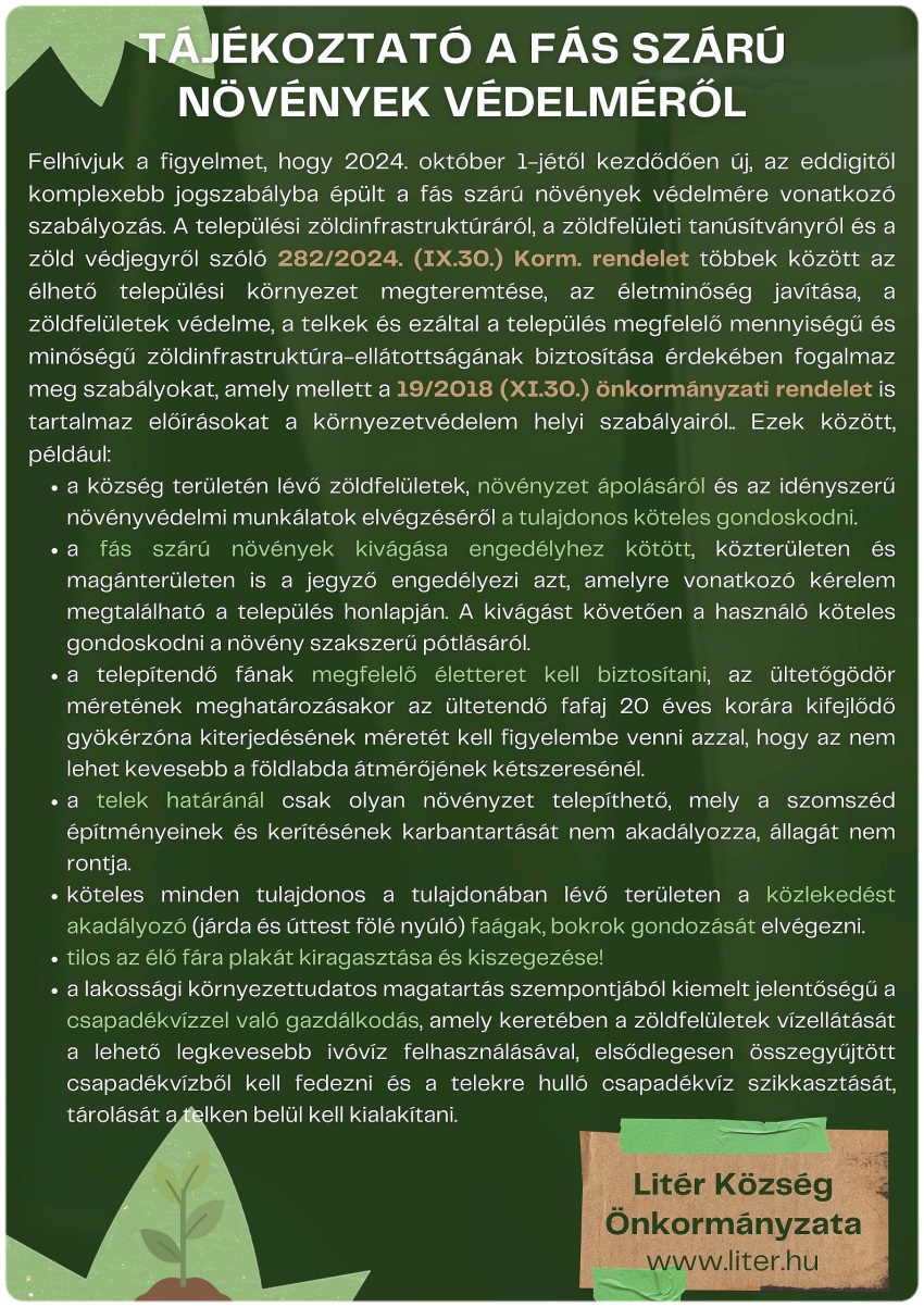 Tájékoztatás a fás szárú növények védelméről szóló szabályozásról!