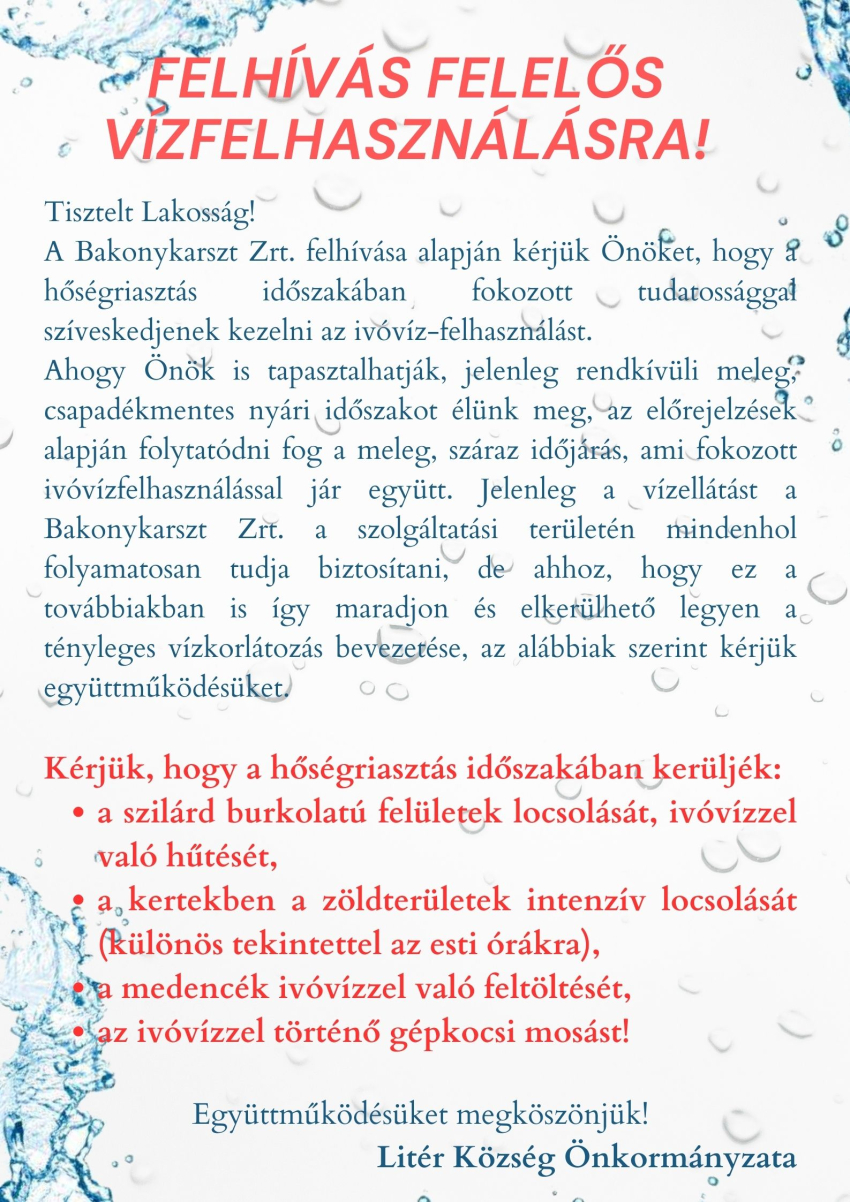 Felhívás felelős vízfelhasználásra!