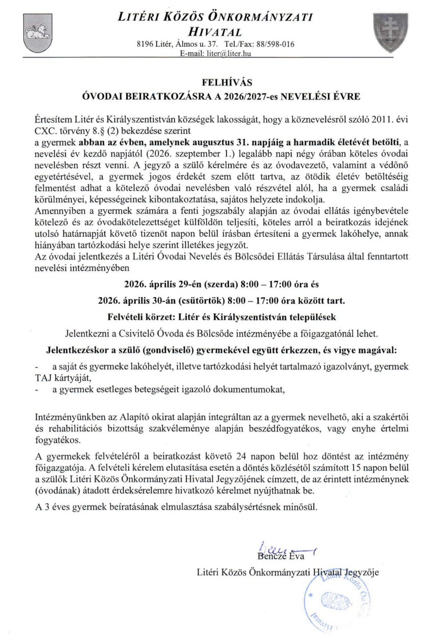 Felhívás óvodai beiratkozásra!