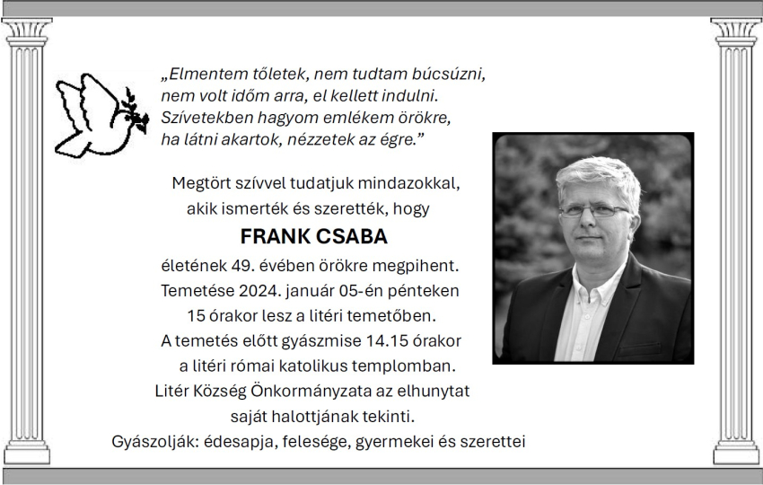 Elhunyt Frank Csaba önkormányzati képviselő