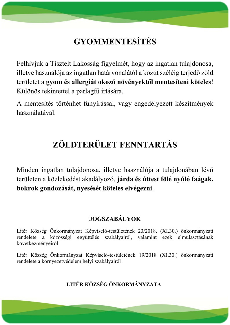 Gyommentesítési felhívás!