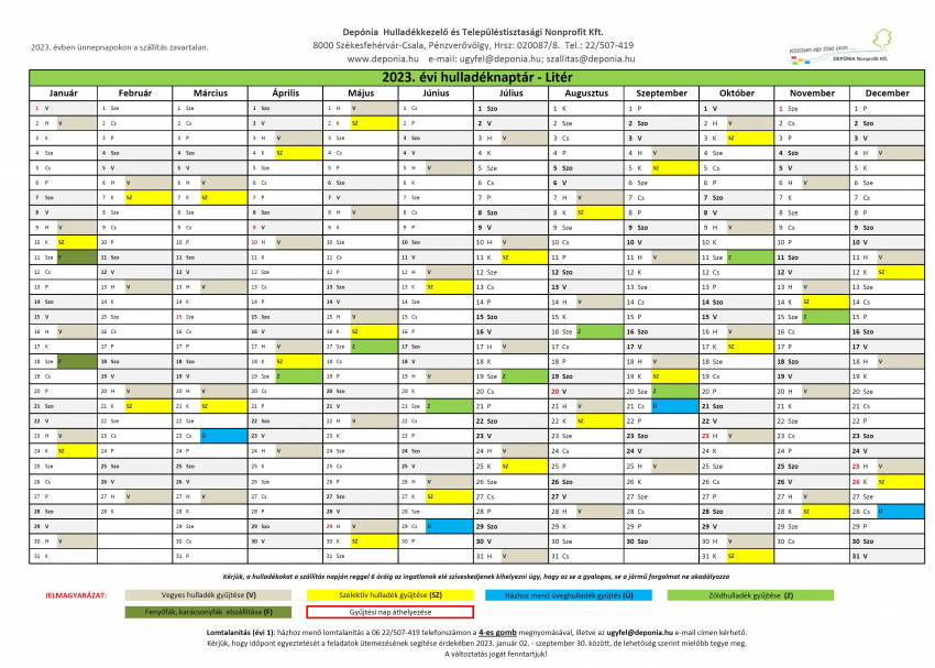 Éves hulladéknaptár és tájékoztató 2023. 