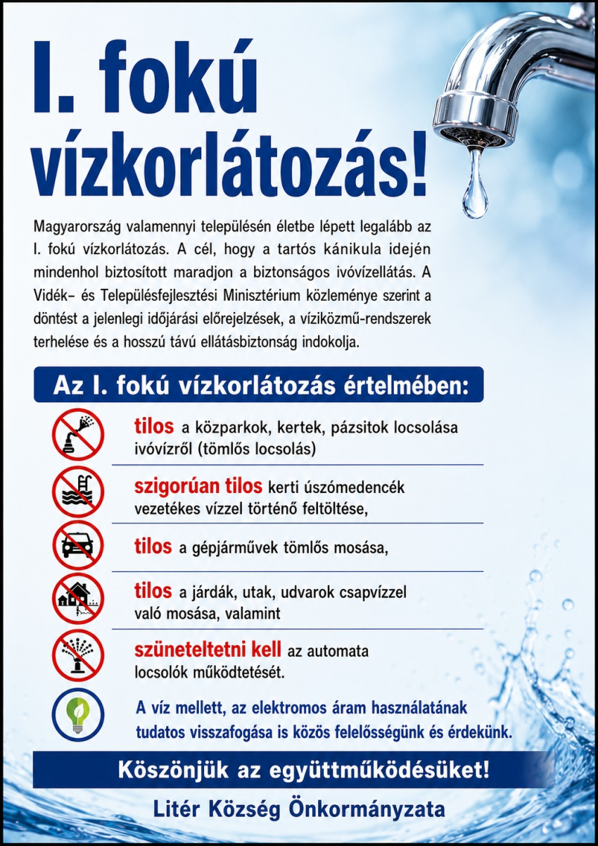 I. fokú vízkorlátozás!
