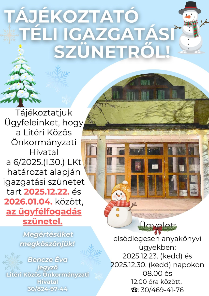 Tájékoztató igazgatási szünetről!