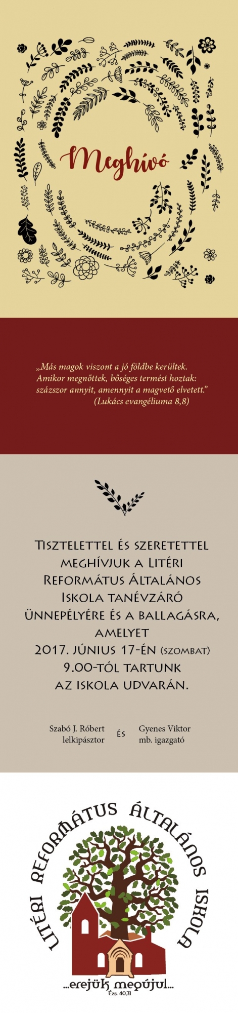 Meghívó - Litéri Református Általános Iskola ballagás