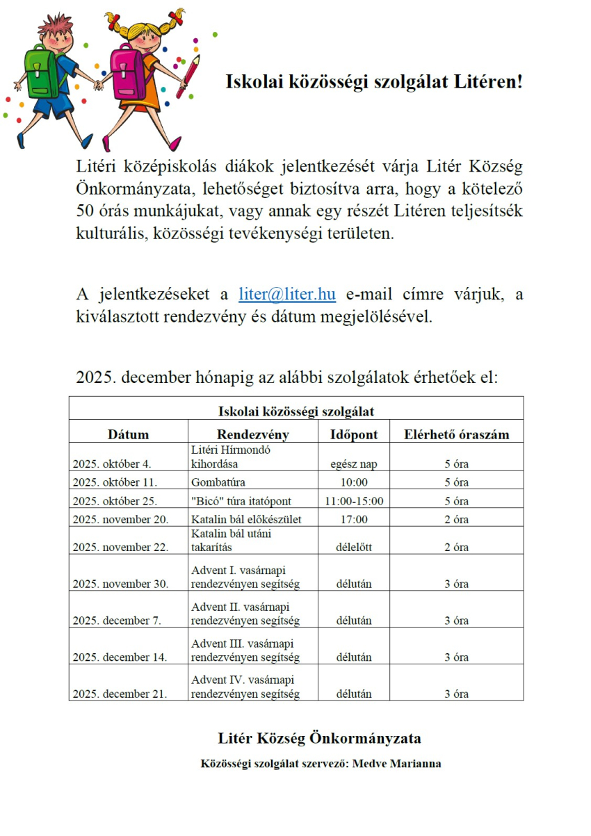 Iskolai közösségi szolgálat Litéren!