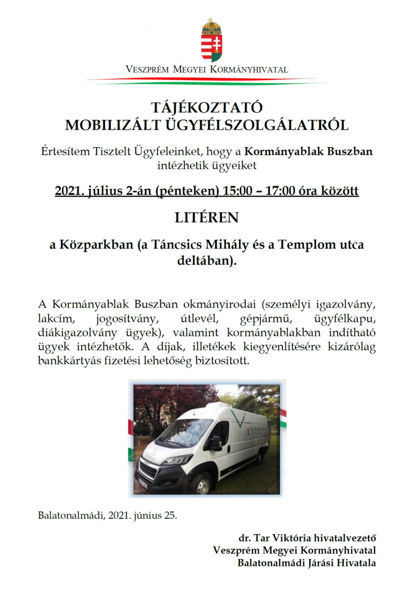 Tájékoztató mobilizált ügyfélszolgálatról - 2021.07.02.