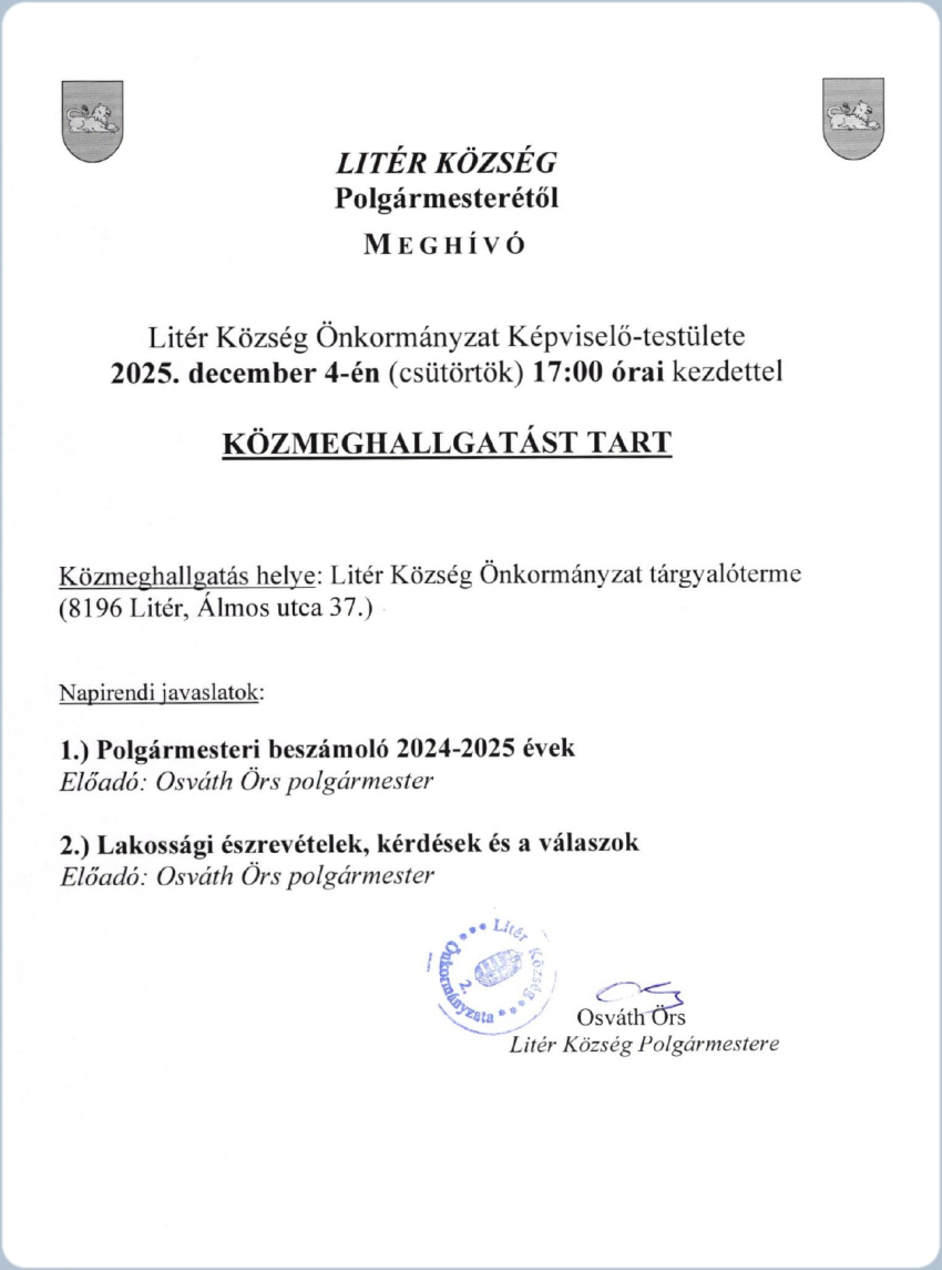 Közmeghallgatás meghívó - 2025.12.04.