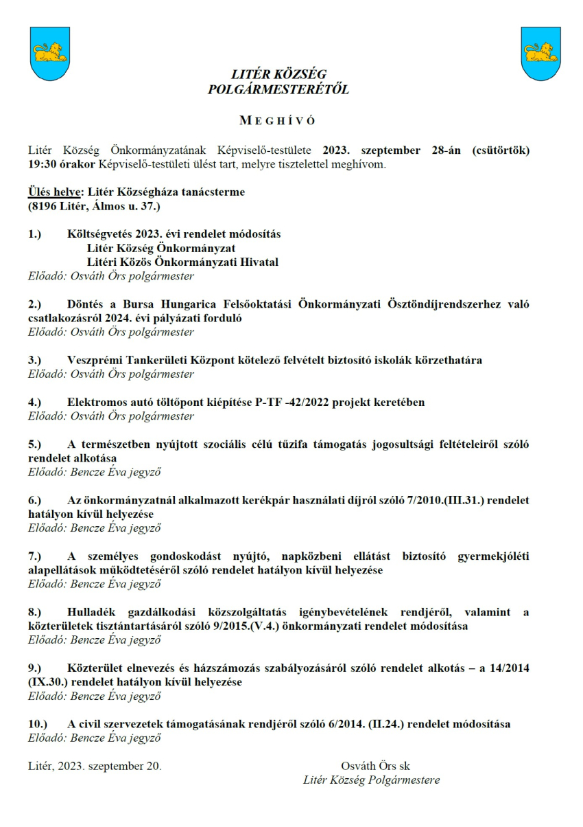 Bizottsági és Képviselő-testületi ülés - 2023.09.28.