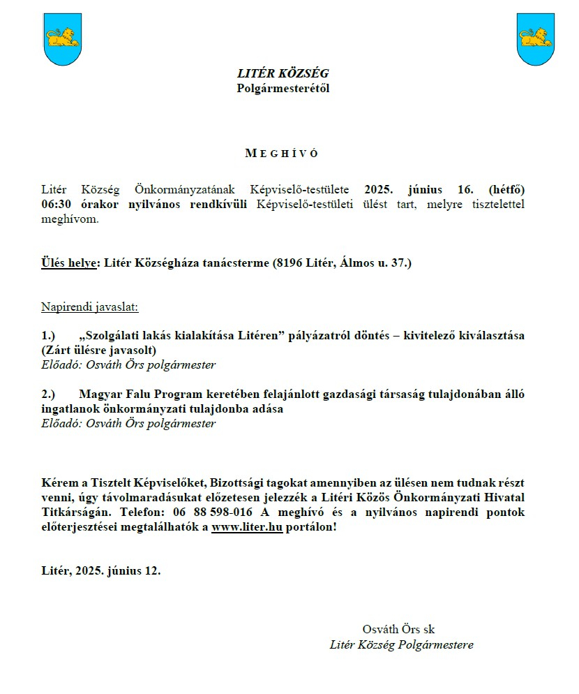 Rendkívüli Képviselő-testületi ülés - 2025.06.16.