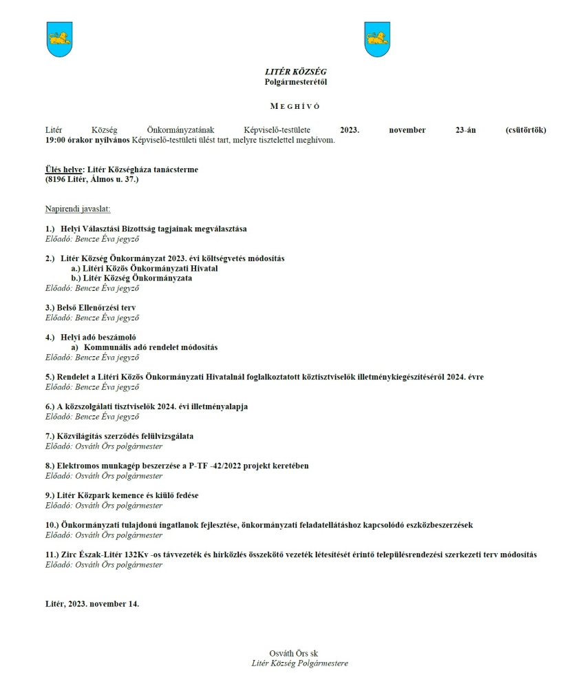 Bizottsági és Képviselő-testületi ülés - 2023.11.23.