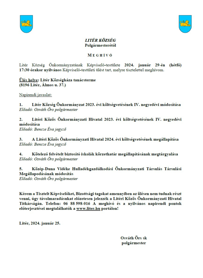 Bizottsági és Képviselő-testületi ülés - 2024.01.29.