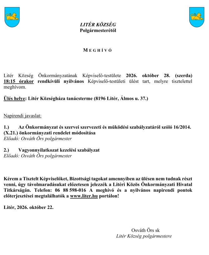 Képviselő-testületi ülés - 2026.10.28.