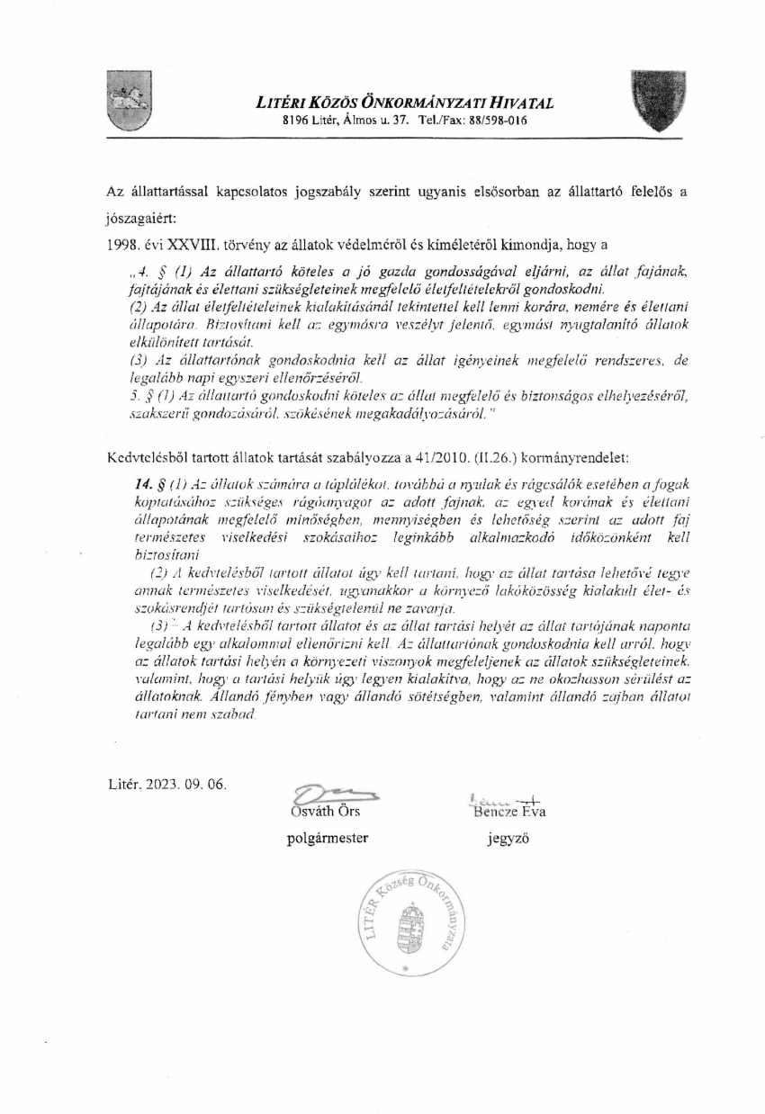 Tájékoztatás - Elszaporodott macskák ügye a településen!