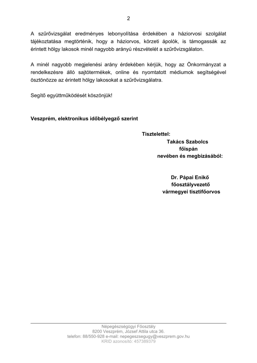 Tájékoztatás mammográfiás szűrővizsgálatról!