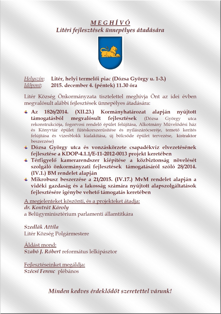 Litéri fejlesztések ünnepélyes átadása