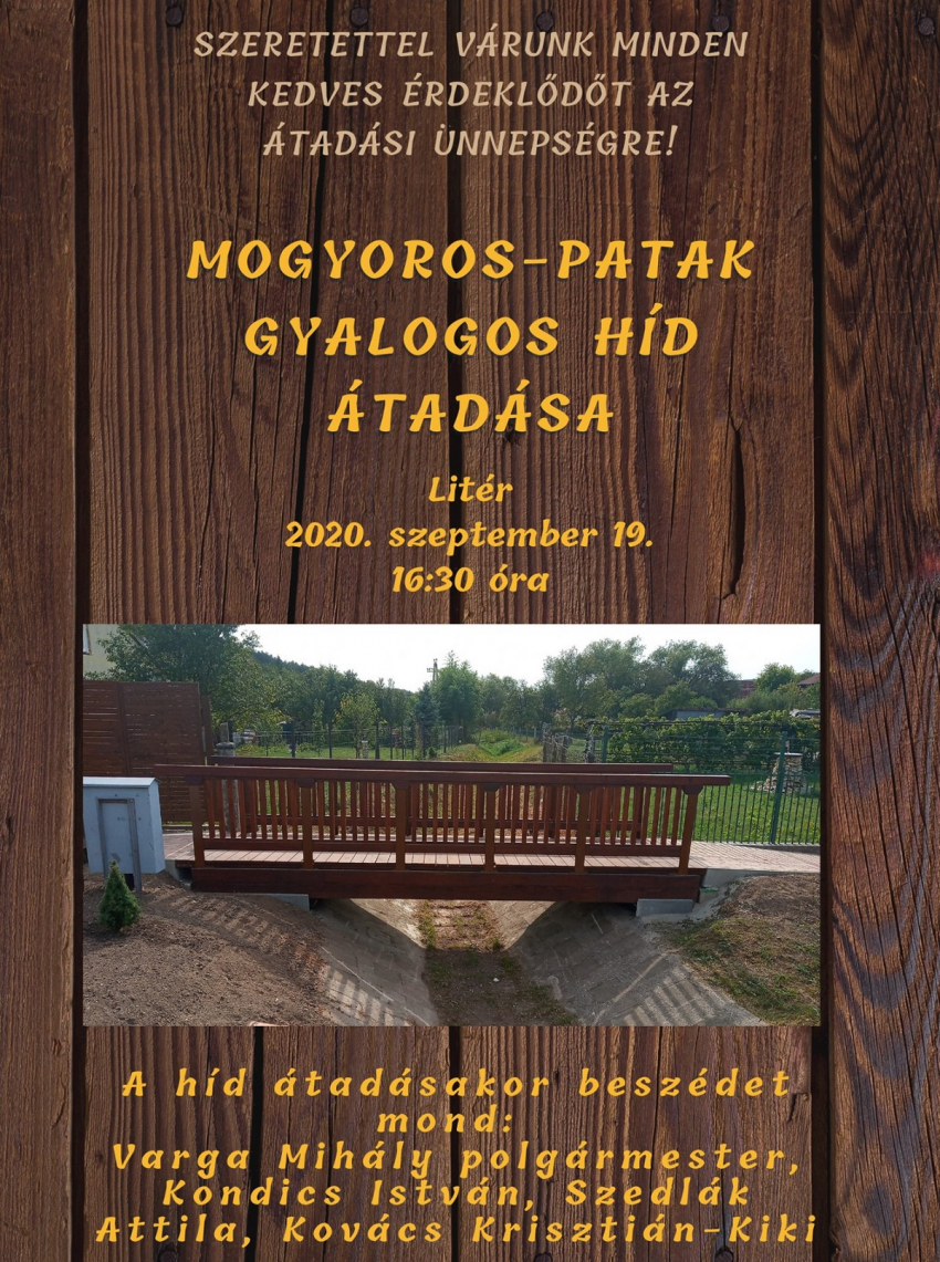 Mogyoros-patak gyalogos híd átadása