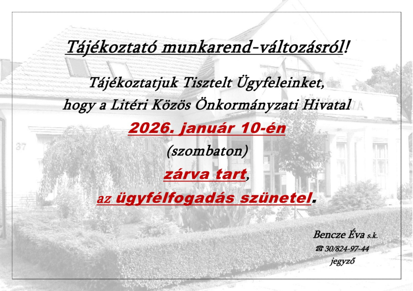 Tájékoztató munkarendről - 2026.01.10.