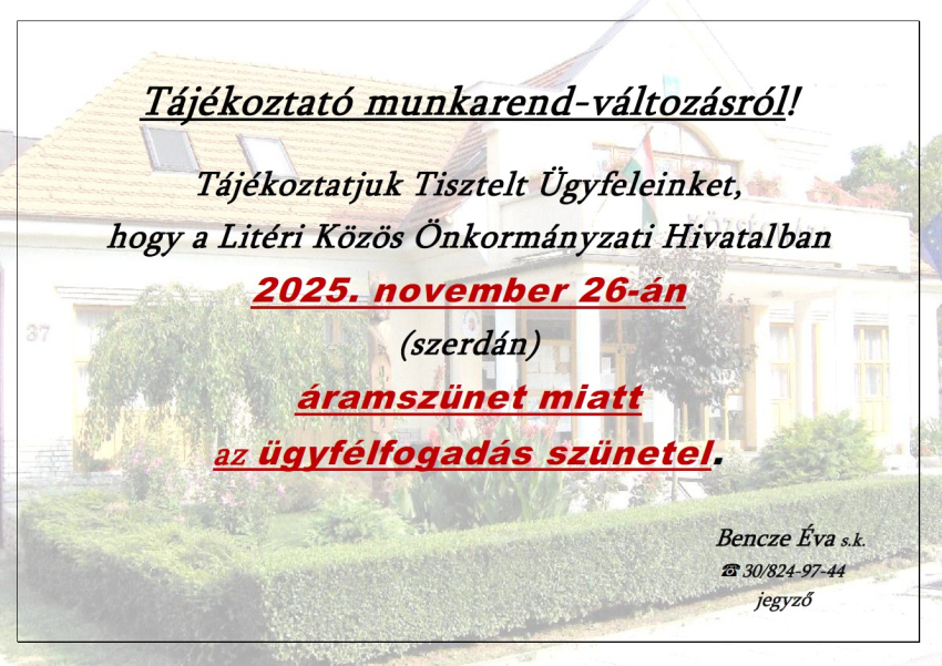 Tájékoztató munkarend-változásról - 2025.11.26.