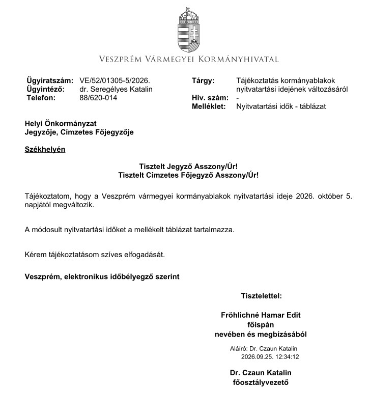 Változik a Kormányablakok nyitvatartása!