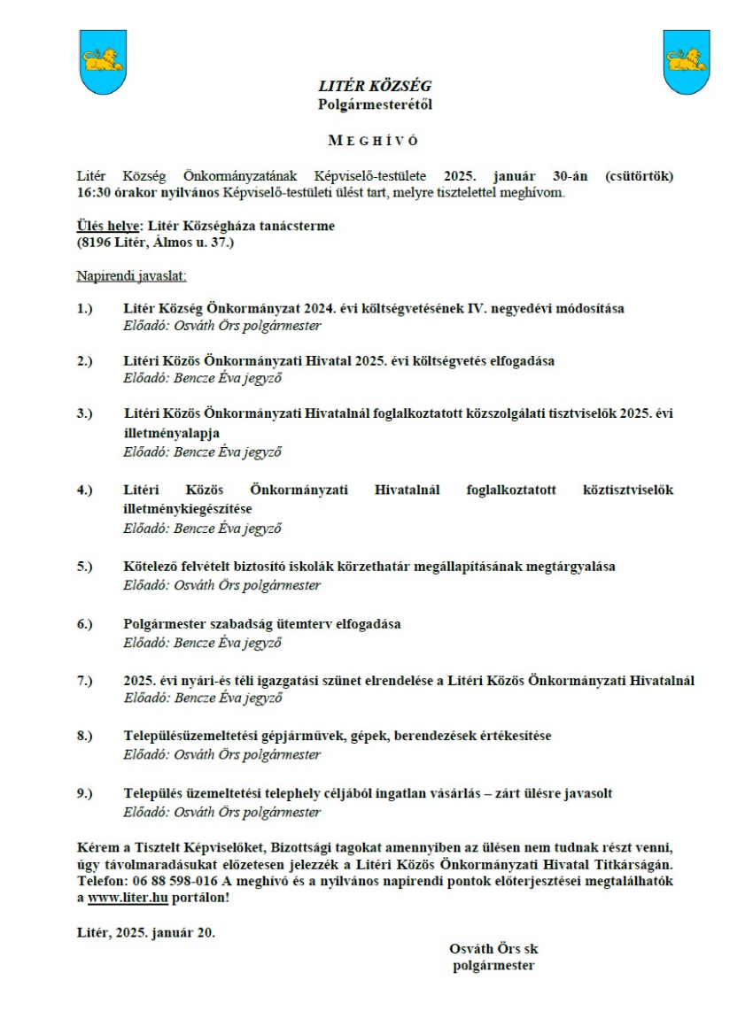 Bizottsági és Képviselő-testületi ülés - 2025.01.30.