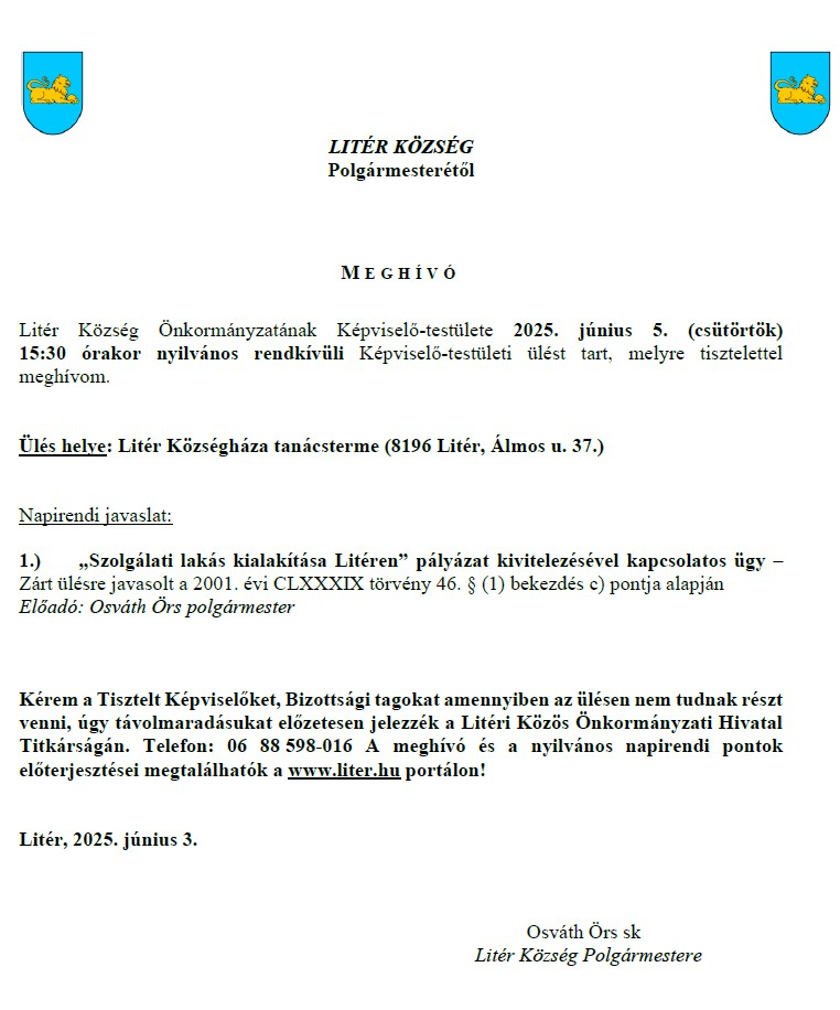 Rendkívüli Képviselő-testületi ülés - 2025.06.05.