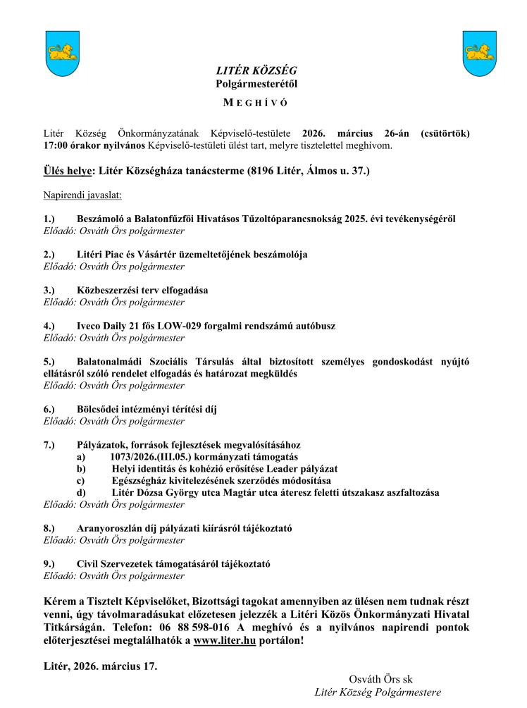 Bizottsági és Képviselő-testületi ülés - 2026.03.26.