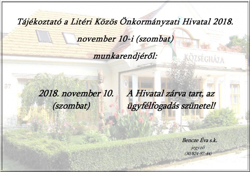 Munkarend 2018. november 10. (szombat)