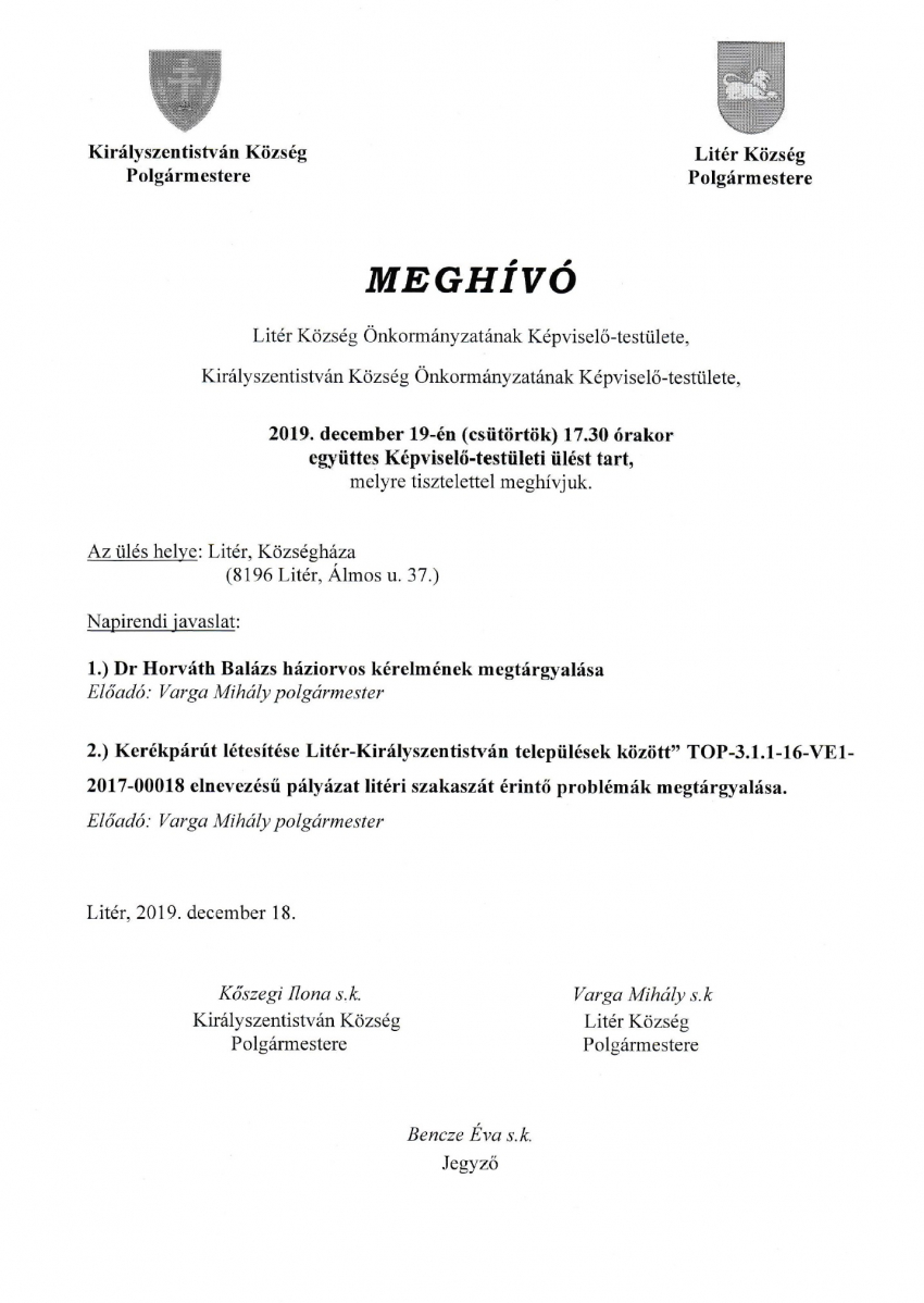 Együttes Képviselő-testületi ülés - 2019.12.19.