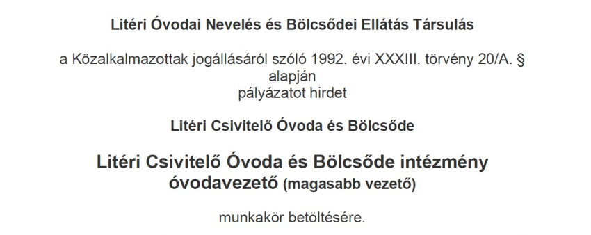 Csivitelő Óvoda és Bölcsőde óvodavezető álláspályázat!