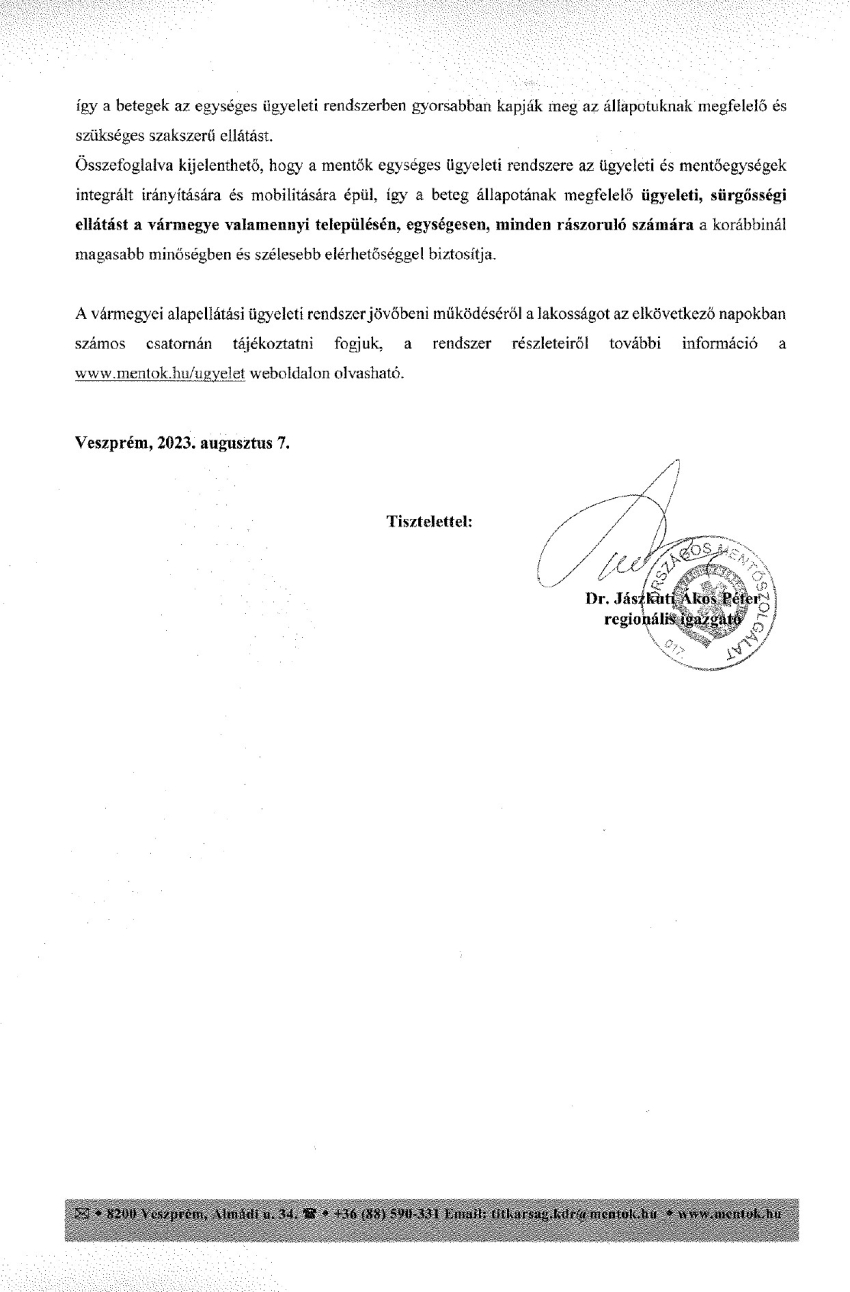 Tájékoztató Veszprém vármegye új alapellátási ügyeleti rendszeréről