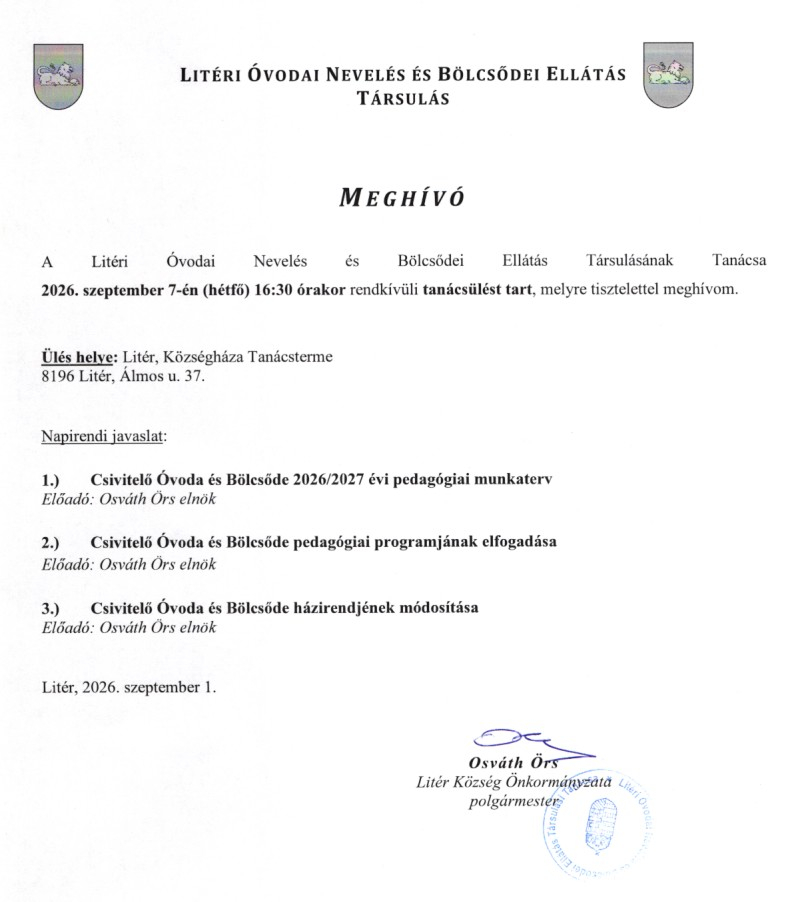 Óvoda társulási tanácsülés - 2026.09.07.