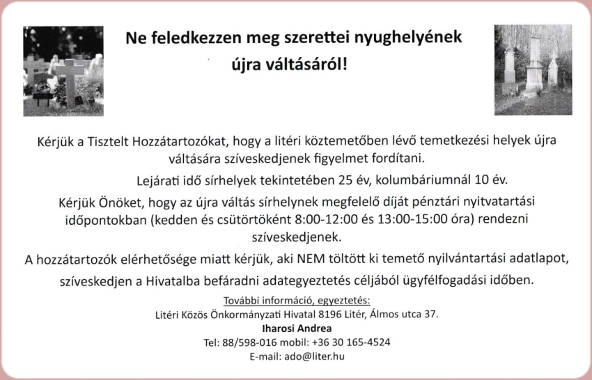 Temetkezési helyek újraváltása!