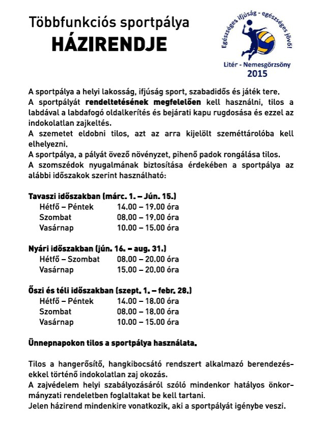 Meghívó lakossági fórumra - Többfunkciós sportpálya házirendjének felülvizsgálata