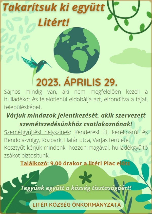 Takarítsuk ki együtt Litért - Szemétgyűjtési nap 2023.04.29.