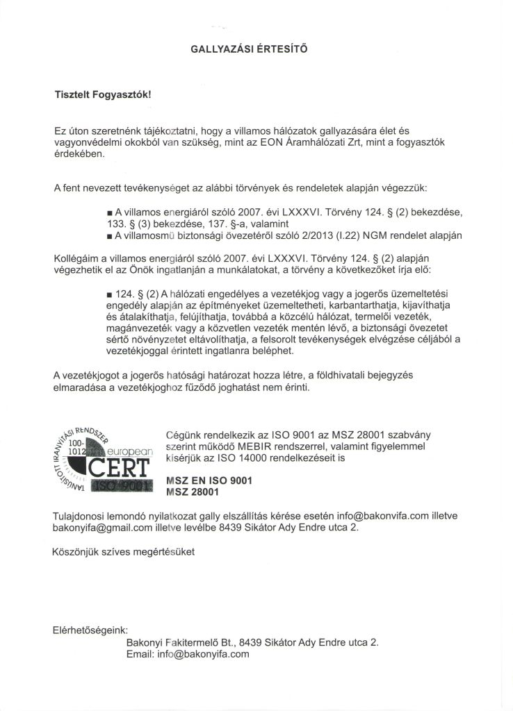 Értesítő gallyazási munkálatokról!