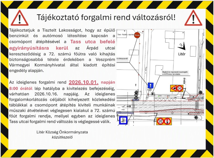 Figyelem - Forgalmi rend változás 2026.10.01-től!