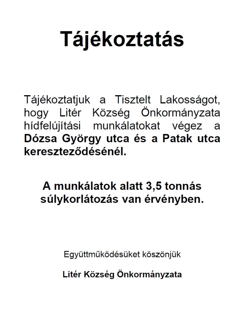Tájékoztatás hídfelújításról!